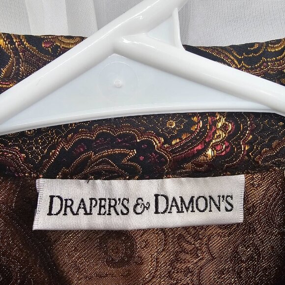 Vintage Drapers & Damons Blouse Brown Burgundy Jacquard Brocade Button-Down M - Picture 9 of 12